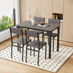 Grey 5 Piece Dining Table And Chairs Set Wooden Space Saving With Metal Frame Kitchen - thumbnail 4
