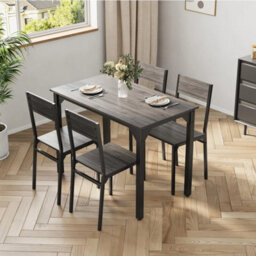Grey 5 Piece Dining Table And Chairs Set Wooden Space Saving With Metal Frame Kitchen - thumbnail 3