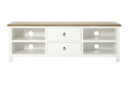 Orsina Media Unit With 4 Shelves,white Birch Storage Cabinet With 2 Drawers,tv Display Unit With Av Cable Holes