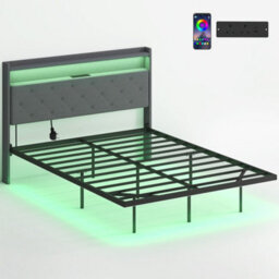 Double Bed Frame With Rgb Led Lights, Floating Upholstered Bed - thumbnail 6