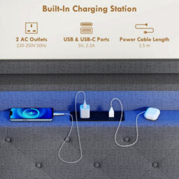 Double Bed Frame With Rgb Led Lights, Floating Upholstered Bed - thumbnail 5