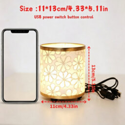 Amorly Usb Small Table Lamp, Cylindrical Floral Fabric Shade Bedside Night Light, Warm Desk Lamp With On Off Switch For Living Room - thumbnail 2