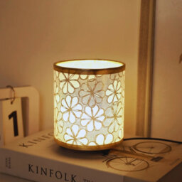 Amorly Usb Small Table Lamp, Cylindrical Floral Fabric Shade Bedside Night Light, Warm Desk Lamp With On Off Switch For Living Room - thumbnail 1