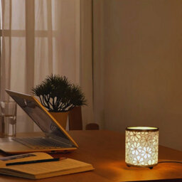 Amorly Usb Small Table Lamp, Cylindrical Floral Fabric Shade Bedside Night Light, Warm Desk Lamp With On Off Switch For Living Room - thumbnail 6