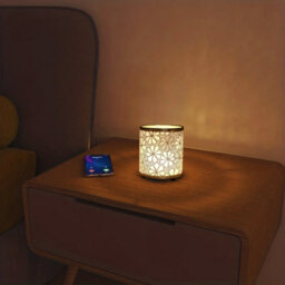 Amorly Usb Small Table Lamp, Cylindrical Floral Fabric Shade Bedside Night Light, Warm Desk Lamp With On Off Switch For Living Room - thumbnail 5