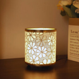 Amorly Usb Small Table Lamp, Cylindrical Floral Fabric Shade Bedside Night Light, Warm Desk Lamp With On Off Switch For Living Room - thumbnail 7
