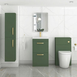 Royal Bathrooms Turin 500mm Floor Standing Vanity Unit Matt Green 2 Drawer Mid-Edge Basin With Brushed Brass Handles - thumbnail 4