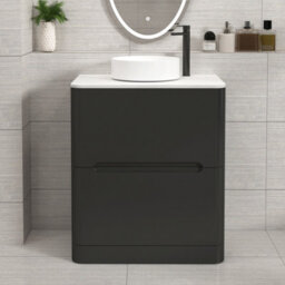 Royal Bathrooms Venice 700mm Matt Nocturne Black Freestanding Bathroom Countertop Vanity Unit 2 Drawer With Art Basin - thumbnail 1
