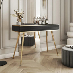 Arte Moro Dressing Table 102Cm In Black - Dramatic Storage With Sophisticated Gold Legs - thumbnail 1
