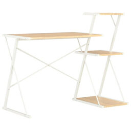 Berkfield Modern Desk With Shelf White And Oak 116X50X93 Cm - thumbnail 2