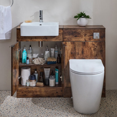 Homestylestore 1050mm Dark Oak Bathroom Combination Vanity Wc Unit With Toilet Pan And Chrome Pull Handle - image 1