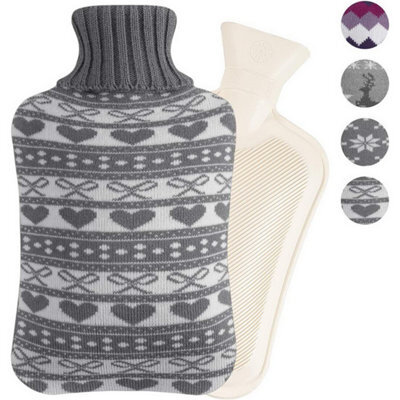 Accessotech Love Heart Knitted Cover 2 Litre Hot Water Bottle Warm Cosy Heat Therapy