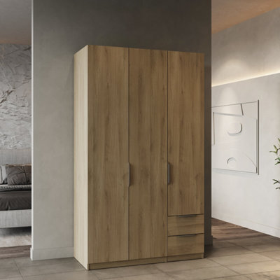 FurniComp LTD Furnicomp Chicago 3 Door 2 Drawer Oak Effect 120Cm Space Saving Triple Wardrobe - image 1