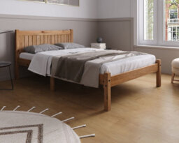 Save On Goods UK 4Ft6 Double All Pine,waxed Wood Bed Frame.wooden Shaker Style,low Footend Bedstead - thumbnail 1