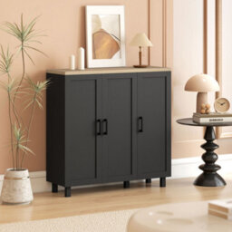 Homcom Sideboard Buffet Cabinet With 3 Doors And Adjustable Shelves, Black - thumbnail 2