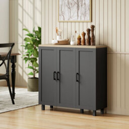 Homcom Sideboard Buffet Cabinet With 3 Doors And Adjustable Shelves, Black - thumbnail 1