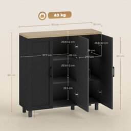 Homcom Sideboard Buffet Cabinet With 3 Doors And Adjustable Shelves, Black - thumbnail 3