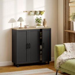 Homcom Sideboard Buffet Cabinet With 3 Doors And Adjustable Shelves, Black - thumbnail 9
