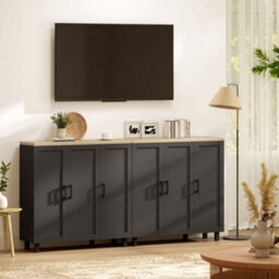 Homcom Sideboard Buffet Cabinet With 3 Doors And Adjustable Shelves, Black - thumbnail 8