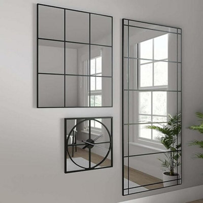 Biznest Apartment Square Mirror 50Cm Clock Black, Home Decorative, Living Room, Bedroom Room, Eye-Catching Design
