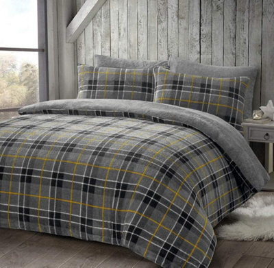 Homes & Linen Teddy Bear Fleece Tartan Check Duvet Cover Soft Cosy Warm Checked Teddy Bear Bedding Set