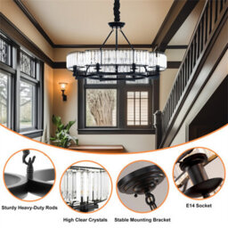 Vrygle 60Cm Modern Farmhouse Crystal Chandelier Black Antique Pendant Light Ceiling Fixture, 6-Lights - thumbnail 5