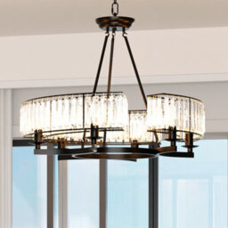Vrygle 60Cm Modern Farmhouse Crystal Chandelier Black Antique Pendant Light Ceiling Fixture, 6-Lights