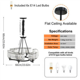 Vrygle 60Cm Modern Farmhouse Crystal Chandelier Black Antique Pendant Light Ceiling Fixture, 6-Lights - thumbnail 2