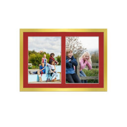 AK Frames 20X14 Gold Sleek Multi Photo Frame With Crimson Mount - Holds 2 Apertures (2X) A4 Photos