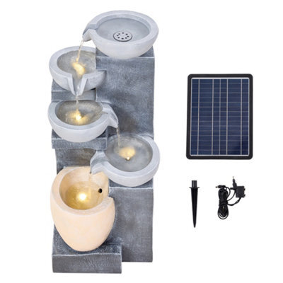 Living And Home 5-Tier Outdoor Solar-Powered Water Fountain With Led Lighting, Outdoor Decor For Garden Or Patio, 75.5Cm(H)