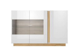 Arte Arco Contemporary Display Sideboard Cabinet 3 Hinged Doors 2 Shelves White Gloss & Oak Grandson Effect (H)910mm (W)1380mm (D)400mm - thumbnail 3