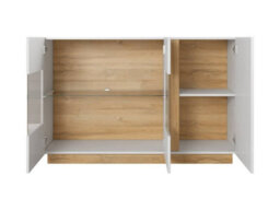 Arte Arco Contemporary Display Sideboard Cabinet 3 Hinged Doors 2 Shelves White Gloss & Oak Grandson Effect (H)910mm (W)1380mm (D)400mm - thumbnail 2