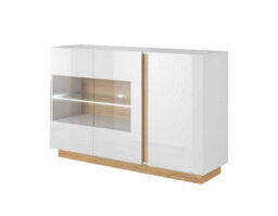 Arte Arco Contemporary Display Sideboard Cabinet 3 Hinged Doors 2 Shelves White Gloss & Oak Grandson Effect (H)910mm (W)1380mm (D)400mm - thumbnail 1