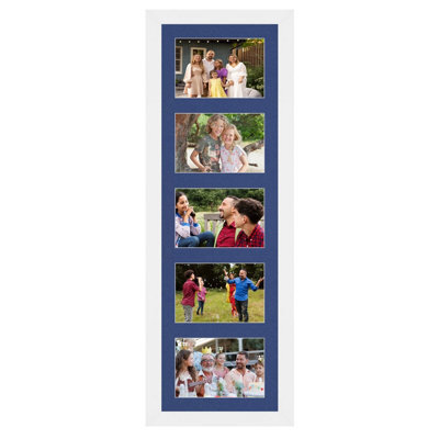 AK Frames 26X8 White Modern Multi Photo Frame With Blue Mount - Holds 5 Apertures (5X) 6X4 Photos - image 1
