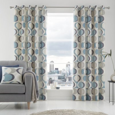 Fusion Sander 100% Cotton Light Filtering Pair Of Duck Egg Eyelet Curtains - image 1