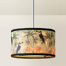 Valuelights Daintree Small Pastel Jungle Bamboo Drum Ceiling Lamp Shade And Bulb (D)25Cm - thumbnail 4