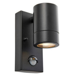 Luminosa Lighting Luminosa Palin 1 Light Outdoor Pir Wall Light Matt Black, Glass Ip44, Gu10 - thumbnail 1