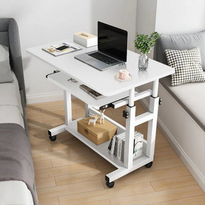White Mobile Height Adjustable Bedside Desk With Keyboard Tray - image 1