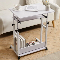 White Mobile Height Adjustable Bedside Desk With Keyboard Tray - thumbnail 6