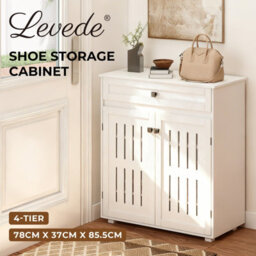 Levede Shoe Cabinet 4-Tier Door Entryway Storage Rack Organizer Cupboard - thumbnail 4