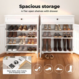 Levede Shoe Cabinet 4-Tier Door Entryway Storage Rack Organizer Cupboard - thumbnail 5