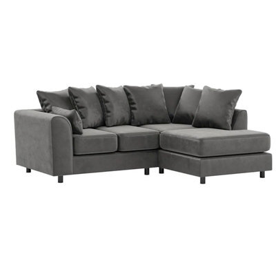 Furnishings For Less UK Brooklyn Plush Velvet 3 To 4 Seater L Shaped Corner Sofa Foam Grey Right Hand Facing - image 1