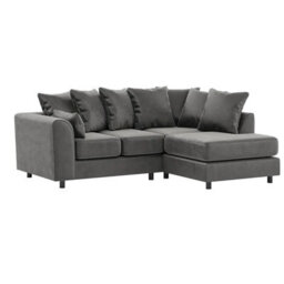 Furnishings For Less UK Brooklyn Plush Velvet 3 To 4 Seater L Shaped Corner Sofa Foam Grey Right Hand Facing - thumbnail 1
