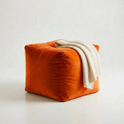 Kosi Atelier Kosiatelier Bean Bag Velvet Footstool Ottomona Cube Pouf Chair Pouffe, Polystyrene Beads Filled - Pumpkin, 45Cm X 45Cm X 45Cm - thumbnail 1