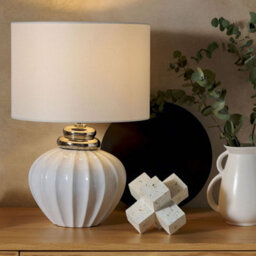 Wyld And Coco Lumina Bedside Lamp - Off-White Ceramic Base With Polycotton Drum Shade, 33Cm X 45Cm - thumbnail 2