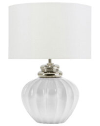 Wyld And Coco Lumina Bedside Lamp - Off-White Ceramic Base With Polycotton Drum Shade, 33Cm X 45Cm - thumbnail 1