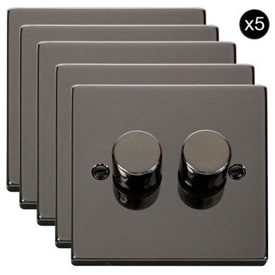 5 Pack - Black Nickel 2 Gang 2 Way Led 100W Trailing Edge Dimmer Light Switch - Se Home - image 1