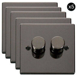 5 Pack - Black Nickel 2 Gang 2 Way Led 100W Trailing Edge Dimmer Light Switch - Se Home - thumbnail 1