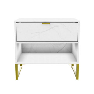 Tamworth Double 1 Drawer Bedside Cabinet In Marble (Ready Assembled) - image 1