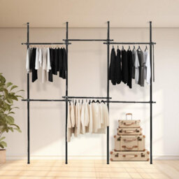 House Of Home Triple Telescopic Clothes Rail Floor To Ceiling Adjustable Wardrobe Rack Black